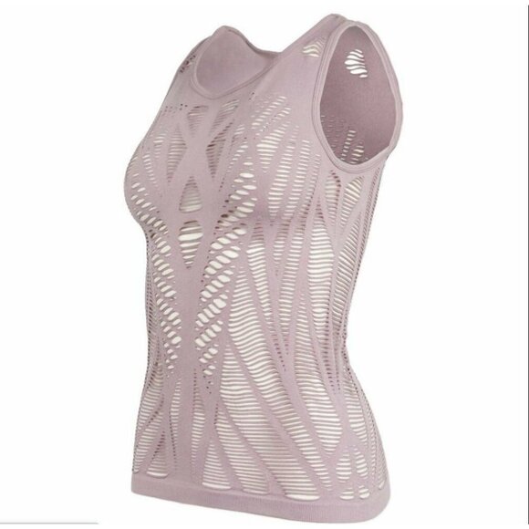 90⁰by Reflex Women's Medium Pale Lilac Sheer Textured Seamless Cut Out Tank Top - Picture 1 of 9